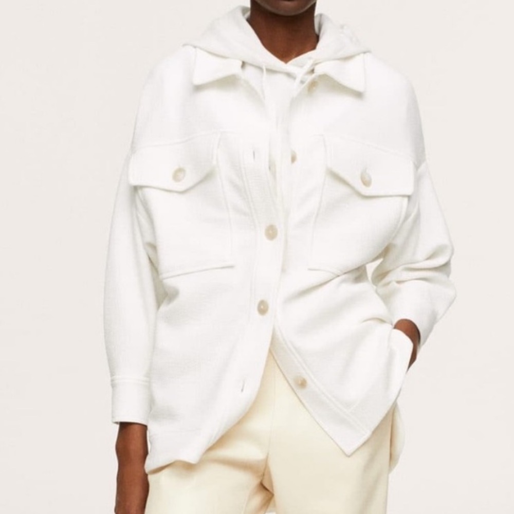 Mango Mng Between Season Jacket Mottled White Xs Oversized Shacket Layering Coat